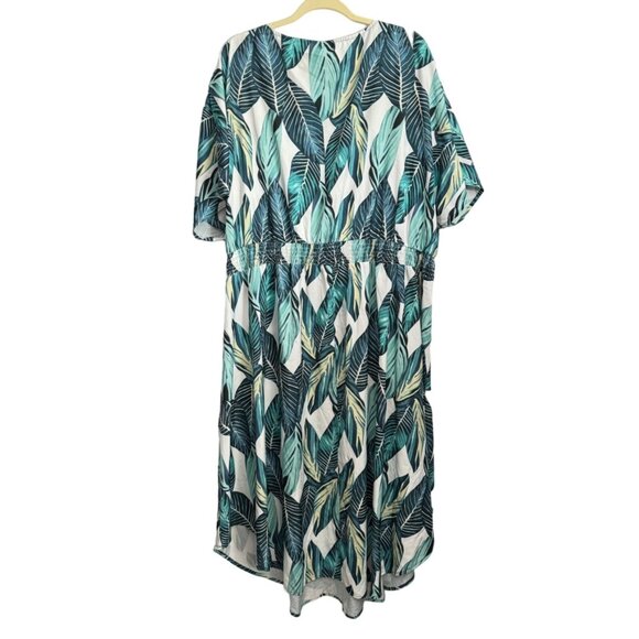 Bloomchic Plus Size US 26 Green Leaf Print Dress V-Neck Short Sleeve - Picture 8 of 12